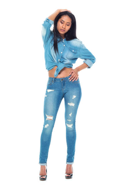 istock Beautiful latino female wearing double denim 1174063158