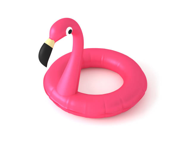 renderowanie 3d pink flamingo nadmuchiwany pierścień basenowy izolowane na białym tle - inflatable ring zdjęcia i obrazy z banku zdjęć