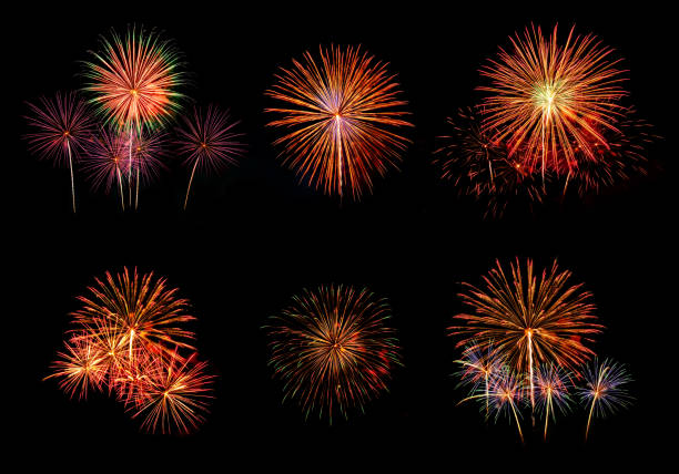 istock A large Fireworks Display event with Happy New Year, Brightly colorful fireworks on black background, fireworks festival 1174066102