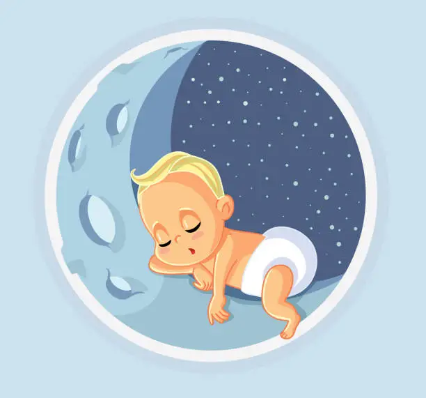 Vector illustration of Cute Baby Sleeping Vector Cartoon