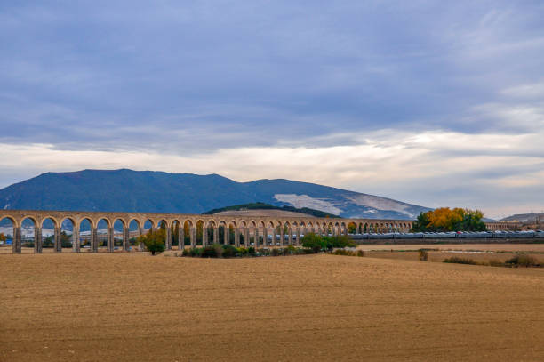 Noain, Navarre, Spain - October 29, 2010: Stone aqueduct Noain in Navarre, Spain