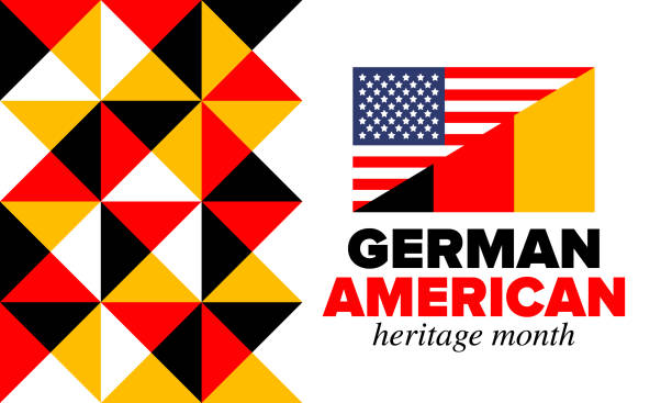 ドイツ系アメリカ人の遺産月間。ハッピーホリデーは10月に毎年を祝います。ドイツと米国の旗。文化月。愛国的なデザイン。ポスター、カード、バナー、テンプレート。ベクトルイラスト - ドイツ文化点のイラスト素材／クリップアート素材／マンガ素材／アイコン素材