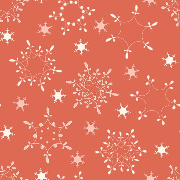 サンゴの背景に落書き雪片とシームレスなベクトルパターン - seamless pattern meteorology snowflake点のイラスト素材／クリップアート素材／マンガ素材／アイコン素材