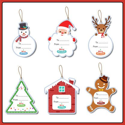 Merry Christmas ornaments set design tag for greeting card.