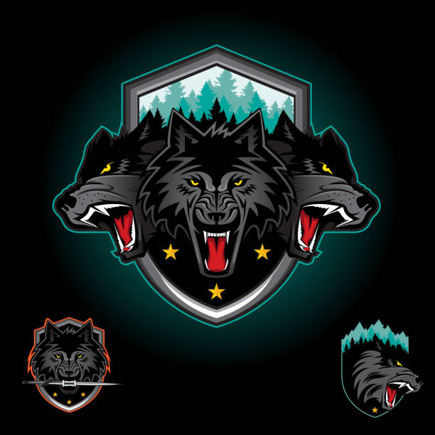 wolf pack emblem logo - wolf stock-grafiken, -clipart, -cartoons und -symbole