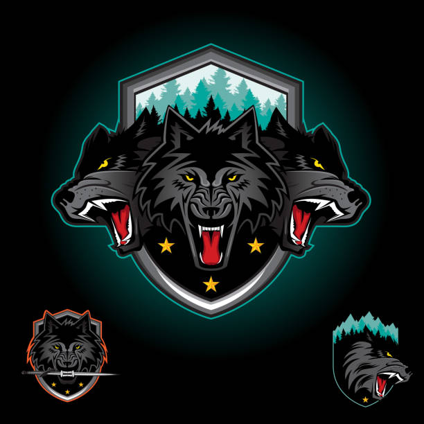 울프 팩 엠블럼 로고 - wolf mascot vector gray wolf stock illustrations