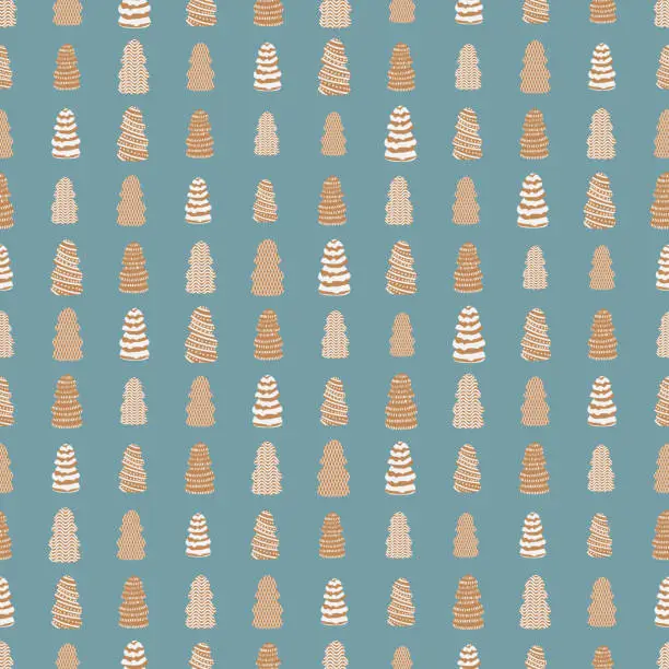 Vector illustration of seamless vector pattern with gingerbread christmas tre cookies on a blue background