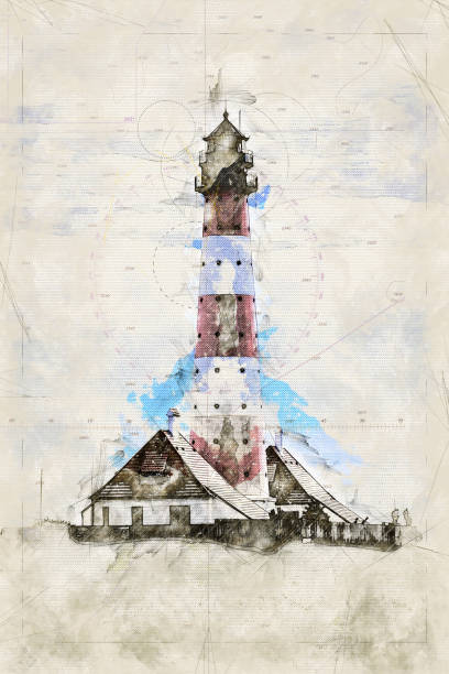 istock Digital artistic Sketch of a Lighthouse in Westerhever in Germany 1174083191