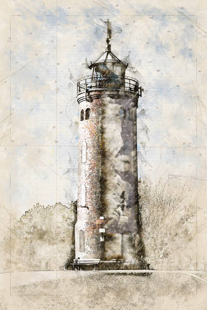 istock Digital artistic Sketch of a Lighthouse in St. Peter-Ording in Germany 1174083231