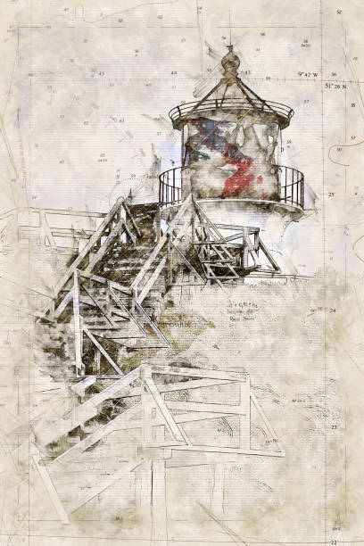 Digital artistic Sketch of a Lighthouse on Amrum in Germany Digital artistic Sketch of a Lighthouse, based on own Photography, Property Release not required. amrum stock illustrations