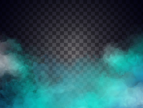 Blue fog or smoke on transparent copy space background. Vector illustration.