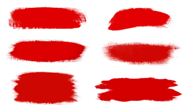 illustrazioni stock, clip art, cartoni animati e icone di tendenza di set di pennelli a tratto rosso isolati su bianco - brush stroke paint grunge textured
