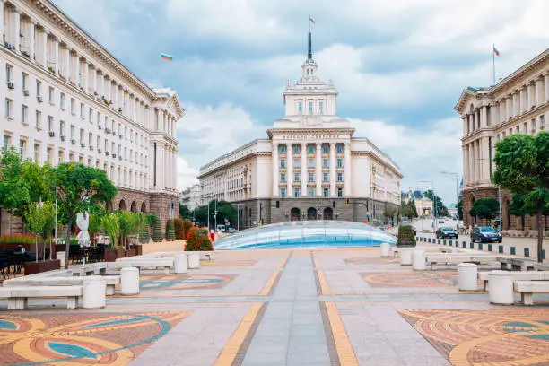Photo of Largo square and National Assembly building in Sofia, Bulgaria