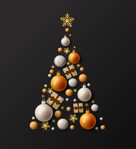 istock Merry Christmas banner with lettering and realistic big fur-tree. Background Xmas design with garland, ball. Poster, greeting cards, head 1174092178