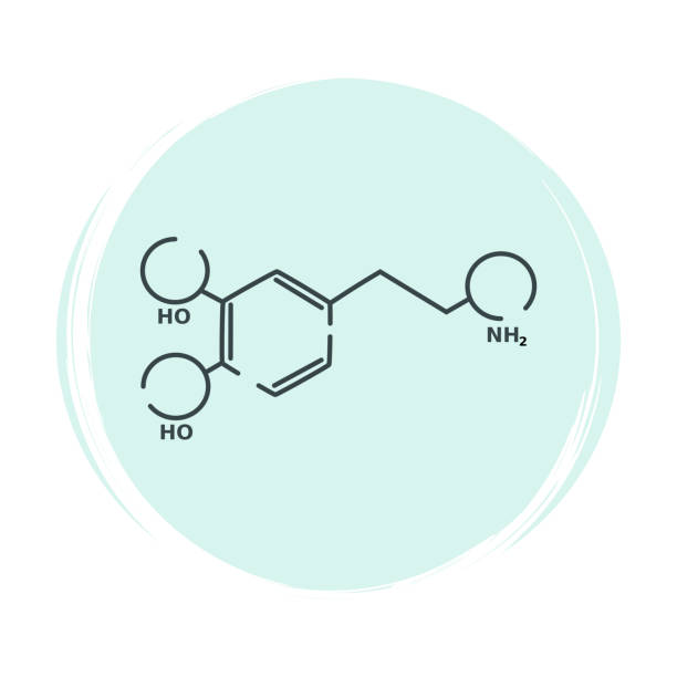 브러시 질감과 파란색 원에 도파민 아이콘 로고 벡터 일러스트 - amino acid molecule chemical histamine stock illustrations