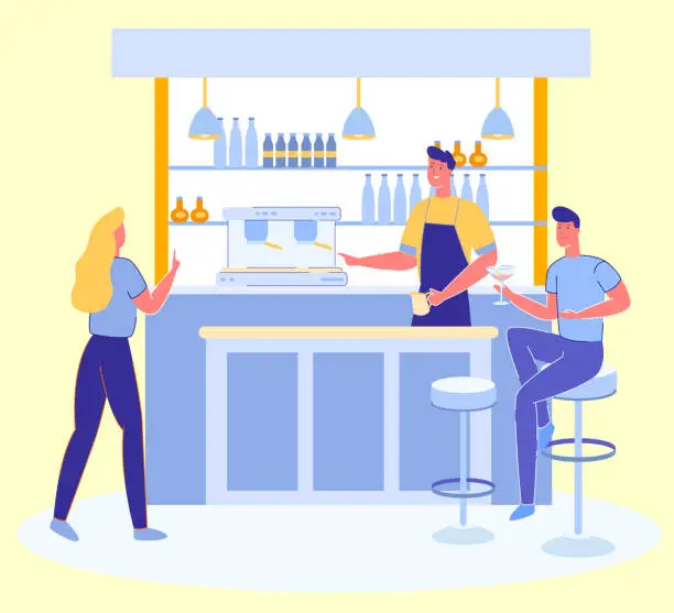 Vector illustration of People Relaxing in Alcohol Bar and Drink Cocktail.