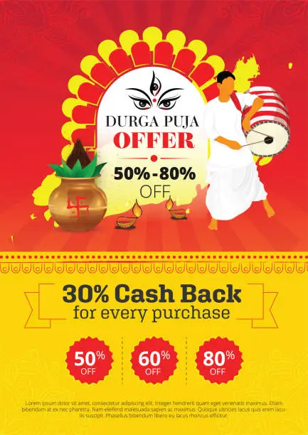 Vector illustration of Durga Puja Festival Offer Poster