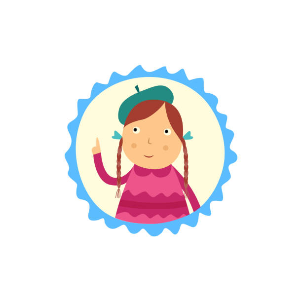 ilustrações de stock, clip art, desenhos animados e ícones de cute curious little girl with pigtails hairstyles holding her finger up and thinks. - pigtails ethnic little girls teenage girls