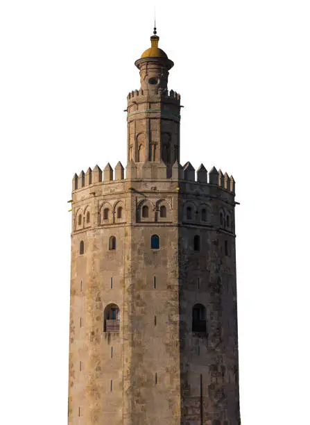 Golden tower (Torre del Oro) isolated on a white background, Seville, Andalusia, Spain.Golden tower (Torre del Oro) isolated on a white background, Seville, Andalusia, Spain.