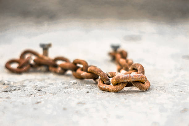 closeup of an old and rusty metal chain