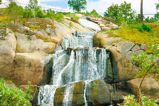 Waterfall in north finnish rocks, Sapokka landscape park, Kotka, Finland.