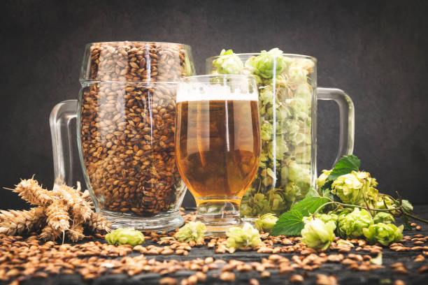 istock Glass of fresh and cold beer on dark background 1174109178
