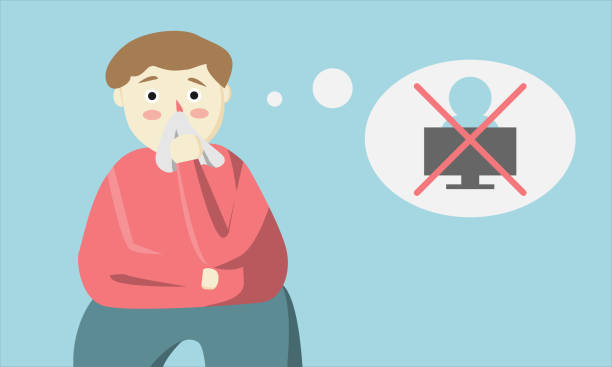 The man having a cold with handkerchief thinking to sick leave his work The fat man having a cold with handkerchief thinking to sick leave his work sick leave cartoons stock illustrations
