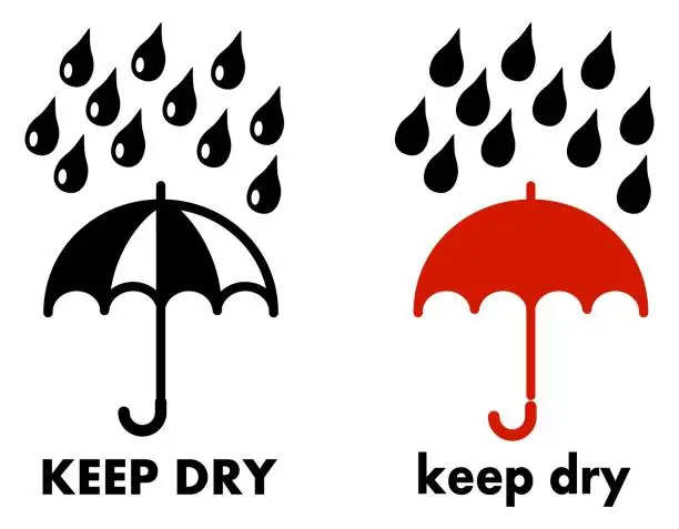 Vector illustration of Keep dry / protect from water icon. Simple umbrella with drops over it
