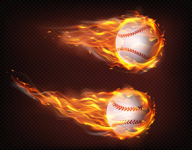 illustrations, cliparts, dessins animés et icônes de vol dans les flammes boules de baseball vecteur réaliste - fireball