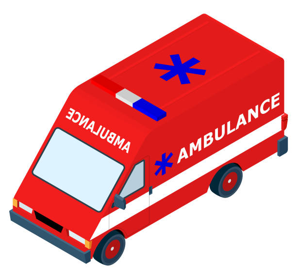 ilustraciones, imágenes clip art, dibujos animados e iconos de stock de coche ambulancia isométrica. - cpr emergency services urgency emergency sign