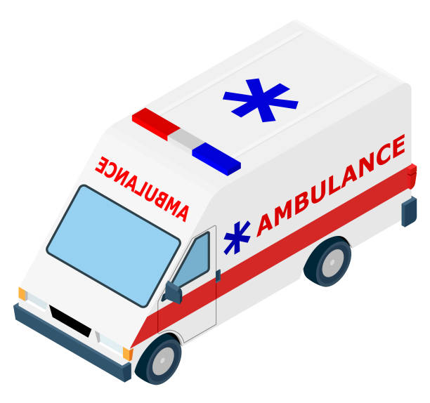 ilustrações de stock, clip art, desenhos animados e ícones de isometric ambulance car. - emergency services car urgency isometric