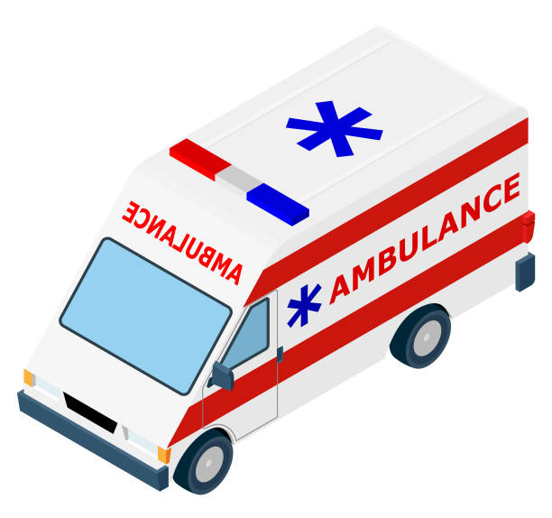 ilustraciones, imágenes clip art, dibujos animados e iconos de stock de coche ambulancia isométrica. - cpr emergency services urgency emergency sign