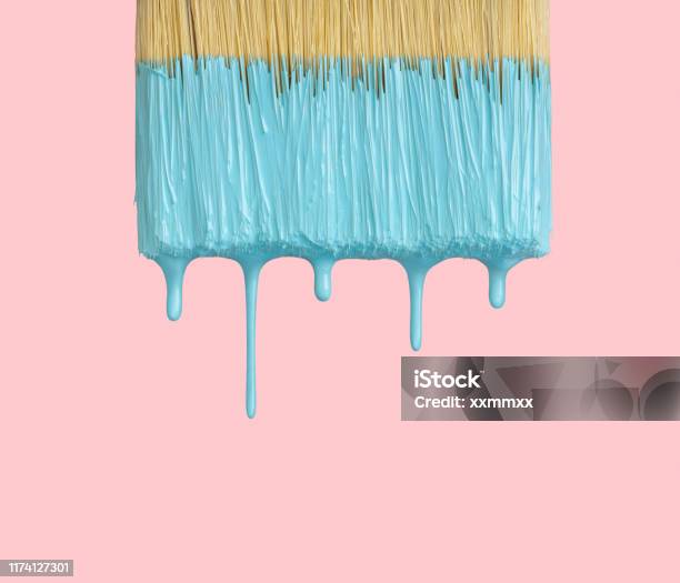 Wet Paintbrush Closeup On Pink With Clipping Path Stock Photo - Download Image Now - Paint, Paintbrush, Drop
