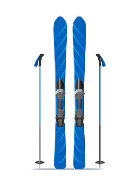 realistyczne 3d szczegółowe blue ski z stiks. wektor - sport computer icon skiing extreme sports stock illustrations