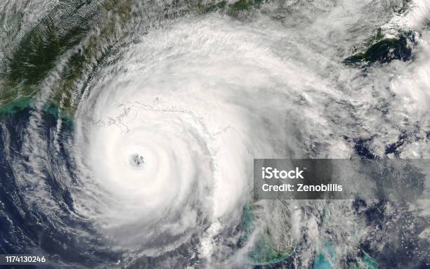 Category 5 Super Typhoon From Outer Space View The Eye Of The Hurricane Stock Photo - Download Image Now