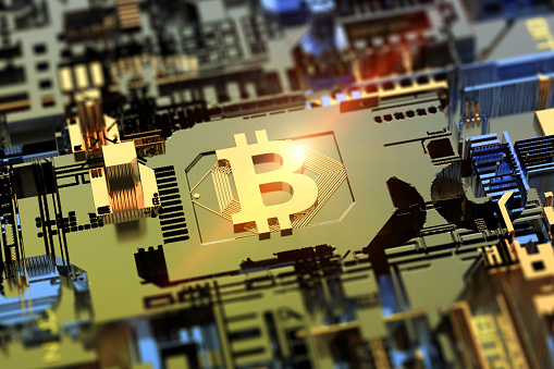 Bitcoin Cryptocurrency mining on Circuit Board Blockchain