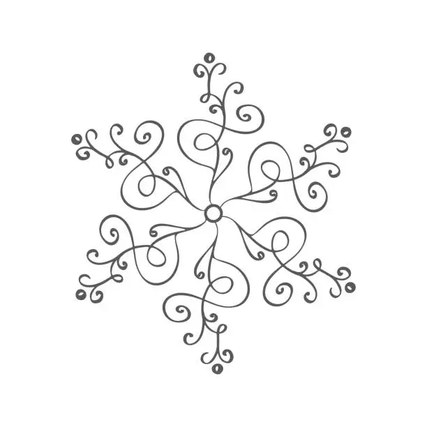 Vector illustration of Christmas vintage calligraphic snowflake. Xmas decorative design element in retro style, winter vector illustration