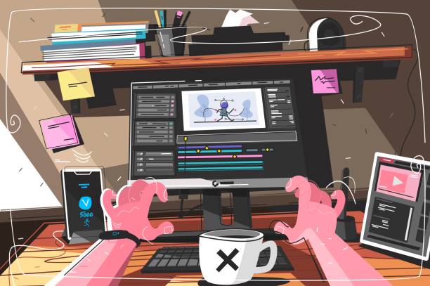 illustrazioni stock, clip art, cartoni animati e icone di tendenza di animatore designer in processo creativo - designer
