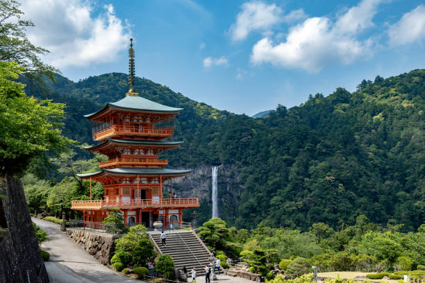 Seiganto-ji Pagoda and Nachi no Taki waterfall on the Kii Peninsula of Japan stock photo