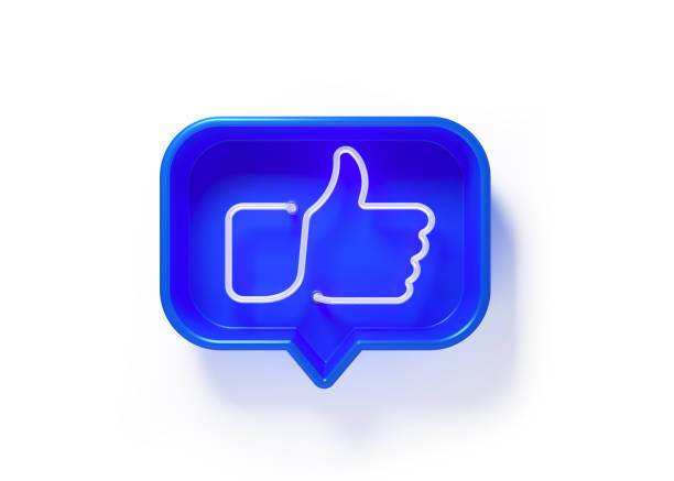 istock Thumbs Up Shaped Blue Neon Like Button on White Background 1174146136