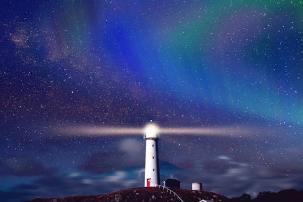 A beautiful tall white Cape Egmont Lighthouse.
