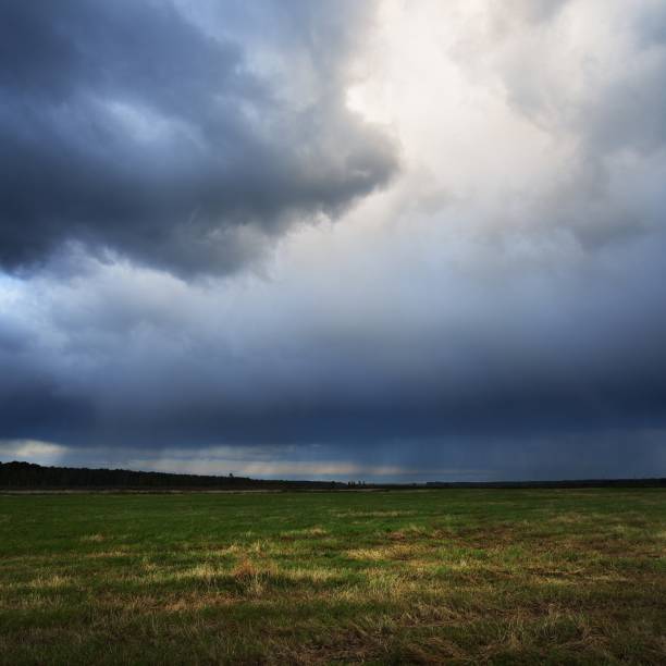 istock Dark dramatic rain evening clouds over countryside landscape. Autumn in Latvia. 1174146631