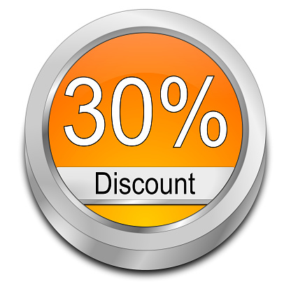 orange 30% discount button - 3D illustration