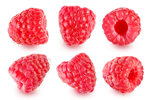 Raspberry isolated. Raspberry on white. Raspberries. Top view. Collection. Clipping Path