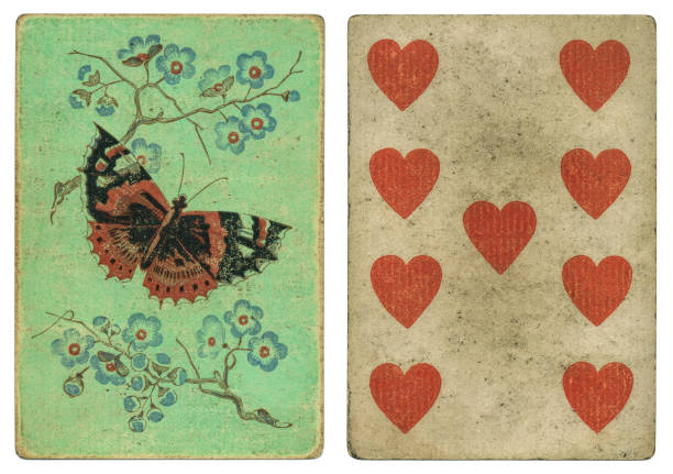 Painted lady butterfly back design 19th century playing card stock photo