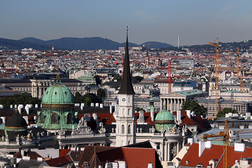 Church tower and palaces Vienna cityscape Austria