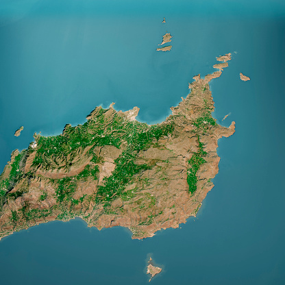 3D Render of a Topographic Map of Sitia, Crete Island, Greece.\nAll source data is in the public domain.\nContains modified Copernicus Sentinel data (Mar 2019) courtesy of ESA. URL of source image: https://scihub.copernicus.eu/dhus/#/home.\nRelief texture SRTM data courtesy of NASA. URL of source image: https://search.earthdata.nasa.gov/search/granules/collection-details?p=C1000000240-LPDAAC_ECS&q=srtm%201%20arc&ok=srtm%201%20arc