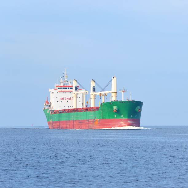 istock Large cargo ship in an open sea 1174166456