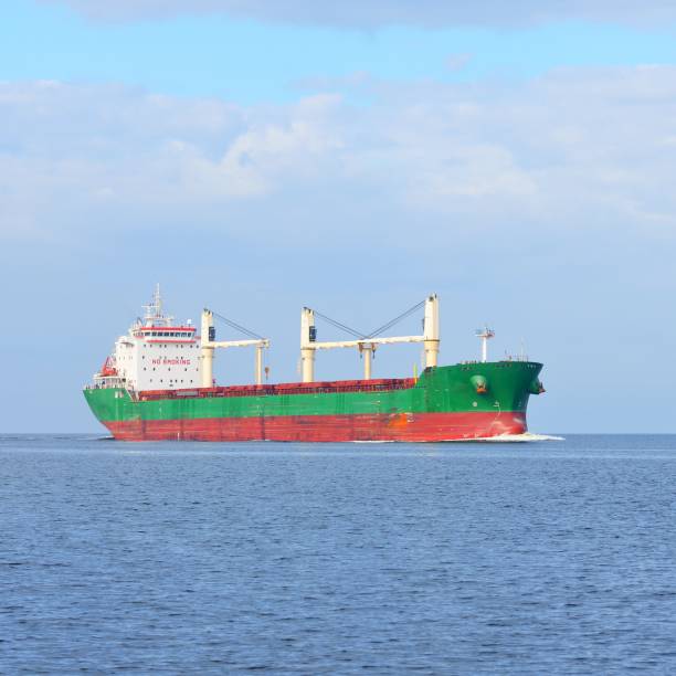 istock Large cargo ship in an open sea 1174166503