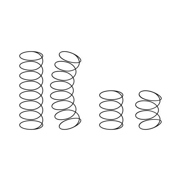 vektor-illustration schwarze silhouette der feder-symbol-set, sammlung isoliert auf weißem hintergrund. metallspirale flexible draht elastisch - strung stock-grafiken, -clipart, -cartoons und -symbole